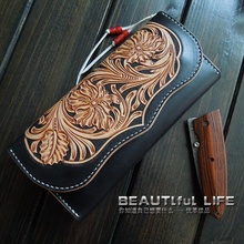Handmade leather replantation tannages redmoon sculpture wallet cowhide long wallet women’s clutch