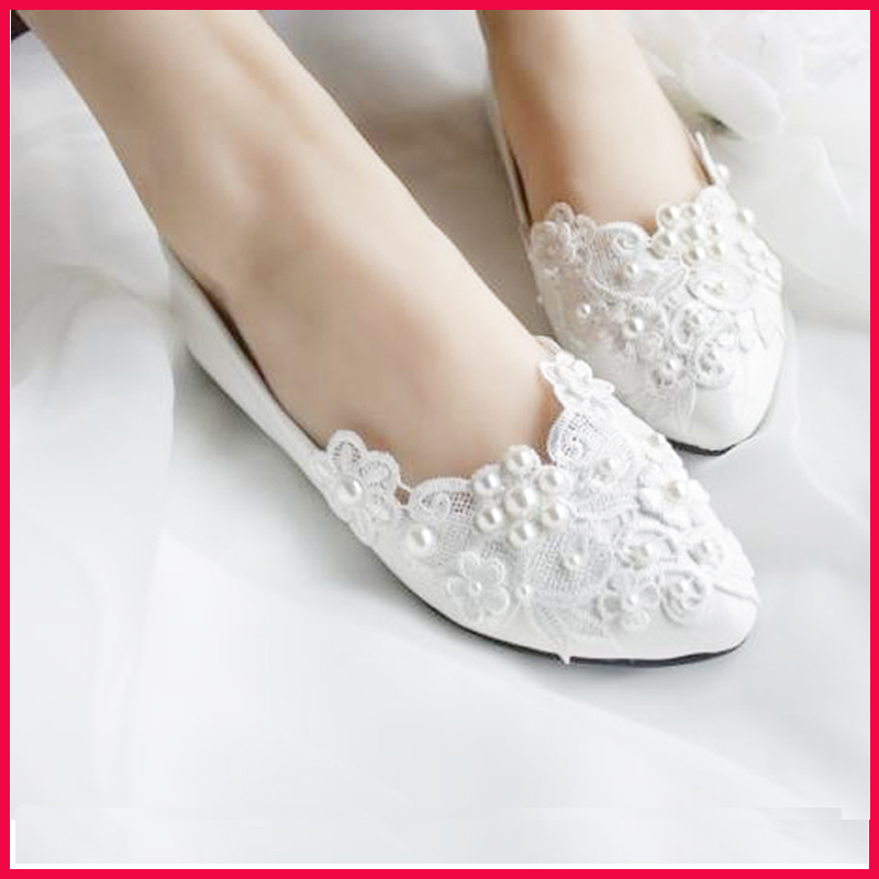 35 40 Women Pearl Lace Shoes Flats Ladies White Flat Wedding Shoes ...