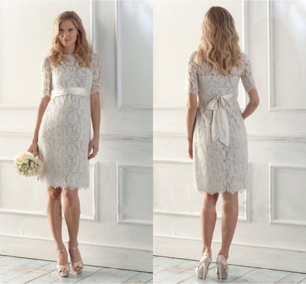 Ivory-White-Knee-Length-Lace-Short-Wedding-bridal-Dresses-Custom-Made ...