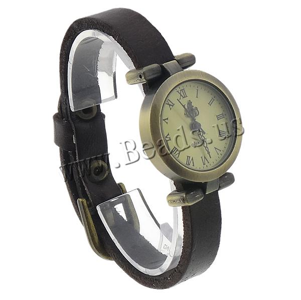 Free shipping Cowhide Watch Bracelet Bulk Jewelry with zinc alloy dial antique bronze color plated coffee