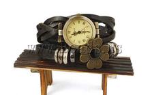 Free shipping!!!Cowhide Watch Bracelet,Fashion Jewelry in Bulk, with zinc alloy dial, plated, enamel & 2-strand, coffee color