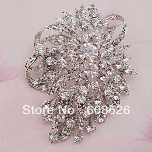 Free Shipping 1 piece Bridal Brooch Big Clear rhinestone Flower Brooch Broach Pin Crystals item no