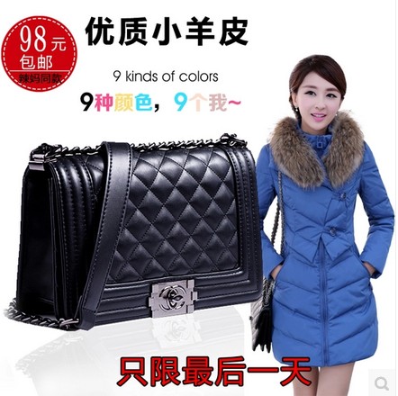 Small women s genuine leather handbag women s bags plaid suede chain bag messenger bag vintage