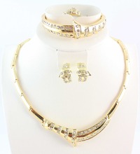 Free shipping hot sales 18k gold plated rhinestone necklace bracelet earrings ring set jewelry gift jewellry
