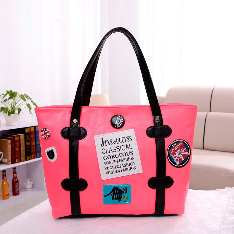 New arrival 2013 paragraph bags female fashionable casual fashion color block badge big bag handbag women