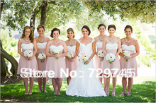 2014 Spring Summer Pleating A Line Strapless Knee Length Pink and White  Chiffon  Country Wedding Bridesmaid Dresses Under 100