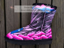 Womens Snow Boots for Winter Doctor Who Hand Painted Waterproof Paints Sheepskin Boots for Snow