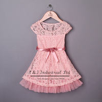 New in 2014 Flower Dresses Pink Party Dress Princess Dresses Rose Floral Clothes European Girl Dress Child Wear Product