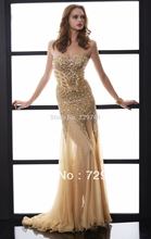 Custom Made Jasz Couture Crystal Sexy Sweetheart Sheer Tulle Floor Length Prom Dresses Gold Evening Dress
