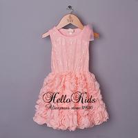 Newest Kids Flower Dresses Baby Girls Pink Lace And Chiffon Party Dresses 2014 Fashion Design For Children Ready Stock