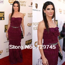 2014 New Fashion Sandra Bullock Pleating Tired A Line Sweetheart Celebrity Dress Rose Red Prom Dress Evening Dress Gown Vestidos