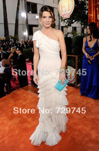 2014 Custom Made Sandra Bullock Pleating A Line One Shoulder Celebrity Dress Pink Prom Dress Evening Dress Gown Vestidos