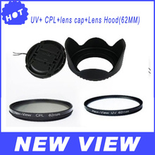 Camera & Photo!new brand 62mm CPL Polarizeing Filter &62mm UV  Fiter & Lens Cap& Hood for Canon Nikon Camera Lens +TRACK NUMBER
