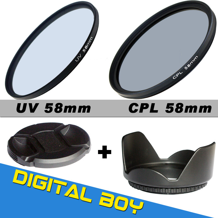 Camera Photo Digital boy 58mm UV CPL Circular Polarizing Filter Kit Lens hood Cap For Canon