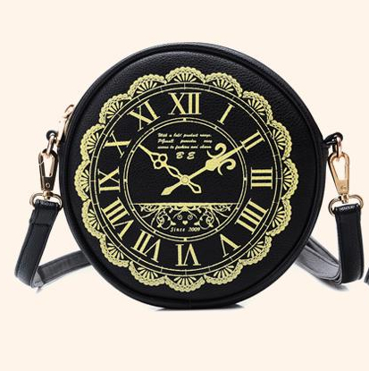 Round Shape Retro Clock Print Mini Shoulder Bags Lady Woman s Travel Messenger Bags