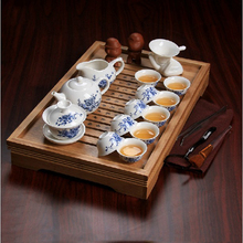 Chinese grit ceramic kung fu tea set the porcelain teacup teapot solid wood tray with saucers