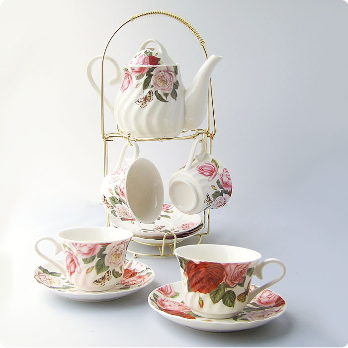 Vickyhome2014 set cup holder rose butterfly coffee set tea set