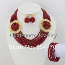 Latest African Wedding Coral Beads Jewelry Sets Nigerian Bridal Beads Jewelry Set Free Shipping CNR073
