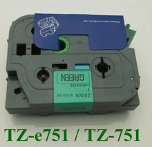 TZ751 compatible for brother p-touch printer, black on green