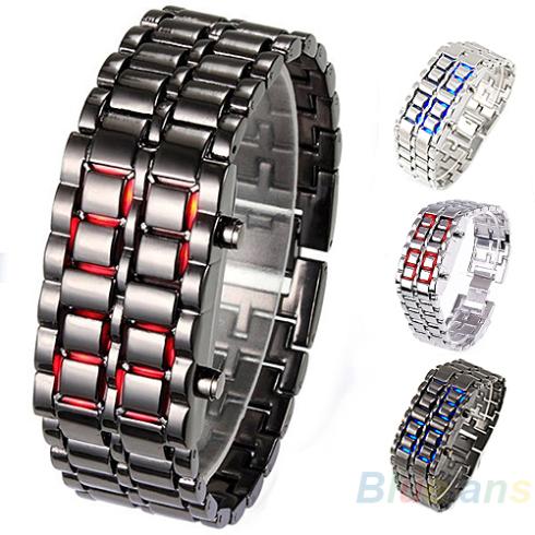 Men Women Lava Iron Samurai Metal LED Faceless Bracelet Watch Wristwatch Stainless Steel Novelty Item for