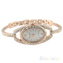 Fashion Minimalism Ladies Women Rhinestone Watch Golden Stainless Steel Wrist Watches Items 096X