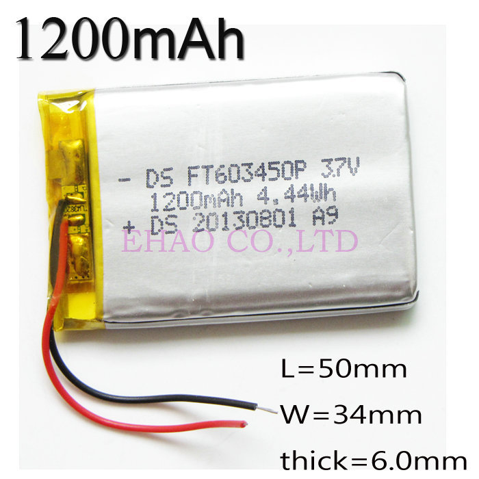 3 7V 1200mah 603450 Lithium Polymer Li Po Rechargeable Battery For MP4 MP5 GPS PSP DVD