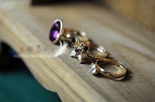 2014 New New Arrival Hot Sale Three Pieces Set Rhinestone Beautiful Purple Butterfly Rings XY R170