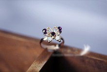 2014 New New Arrival Hot Sale Three Pieces Set Rhinestone Beautiful Purple Butterfly Rings XY R170