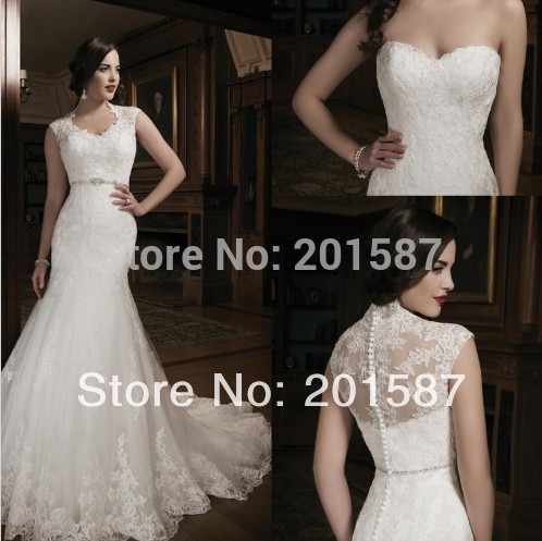 Wholesale 2014 New Collection Mermaid Lace Ivory Wedding Dress Bridal Gown With Lace Jacket Sweet heart