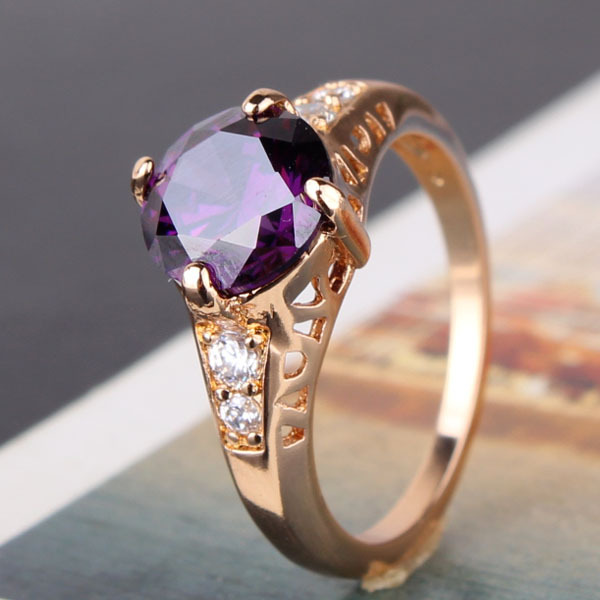 Mother Day New Fashion 18k Gold Plated Purple Crystals CZ Finger Rings Love Gift For Women