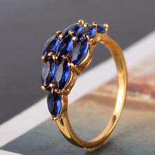 New 2014 24K Gold Plated Pear Cut Royal Blue Crystals CZ Band Engagement Rings Love Gifts For Women Free Shipping (GULICX R132)