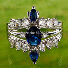 Wholesale Nobby 696R16-9 Sapphire Quartz & White Topaz 925 Silver Ring Size 9 Free Shipping