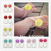 2014 New Baby Barefoot Sandals Baby Shower Gift First Walkers Baby Jewelry Baptism Gift Flower Baby Sandals 3pairs/lot
