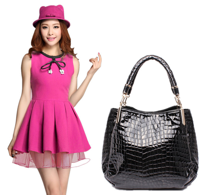Women s handbag 2014 outfit genuine leather crocodile pattern handbag glossy Women cowhide shoulder bag