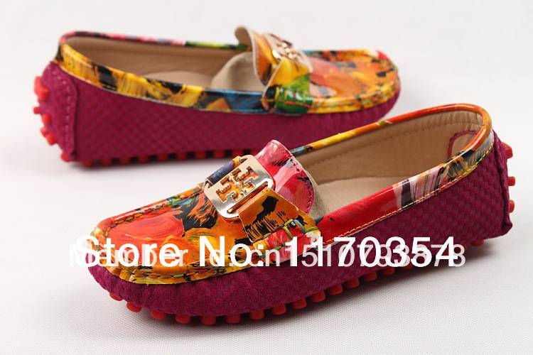Free Shipping 2014 New Fashion Women Genuine Leather Doodle Gommini Japanned Leather Lady Loafers Casual Shoes