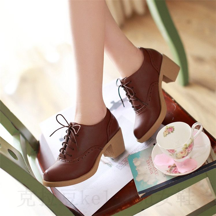 2015 new arrive Roman style women vintage lacing casual high heeled shoes single women spring pumps