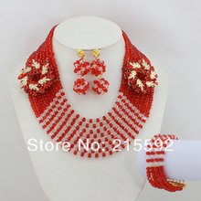 Fabulous Orange White African Costume Jewelry Set African Crystal Beads Jewelry Set Wedding Jewelry Set Free