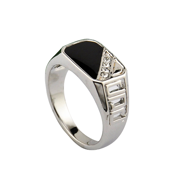 ... Men Jewelry 18K White Gold Plated Black Enamel Man Fashion Ring With