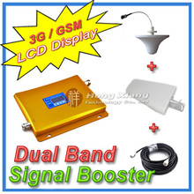 LCD Display 3G W-CDMA 2100MHz + GSM 900Mhz Dual Band Mobile Phone Signal Booster , Cell Phone Signal Repeater + Antenna + Cable