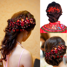 Crystal red crystal flower handmade beads accessories bridal hairpin hair accessory chinese style hair accessory marriage