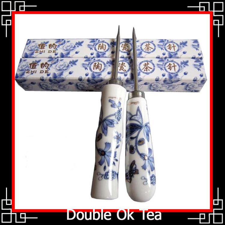 New 2014 Ceramic Handle Puer Tea Knife Stainless Steel Chinese Kungfu Puer Tea Needle Set Service