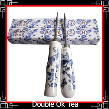 New 2014 Ceramic Handle Puer Tea Knife Stainless Steel Chinese Kungfu Puer Tea Needle Set Service Novelty Items Creative Gifts