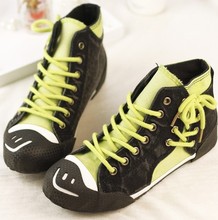 2014 spring new high top back lace denim canvas shoes for woman casual flat female sneakers