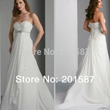 Sweetheart Pleated Crystal Sash Empire Waist  Court Train Chiffon Pregnant Bridal Dress 2014 Beach Wedding Dress