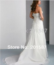 Sweetheart Pleated Crystal Sash Empire Waist Court Train Chiffon Pregnant Bridal Dress 2014 Beach Wedding Dress