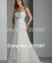 Sweetheart Pleated Crystal Sash Empire Waist Court Train Chiffon Pregnant Bridal Dress 2014 Beach Wedding Dress