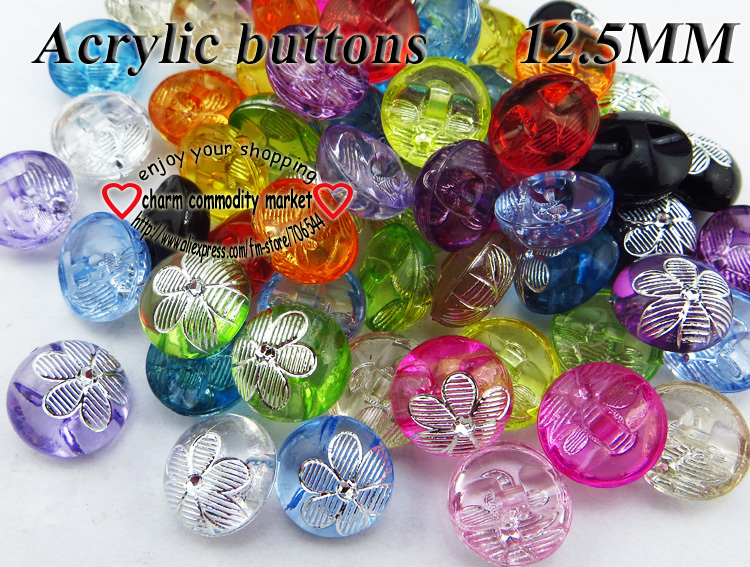 200pcs 12.5MM MIXED acrylic coat button sweater for sewing buttons carving flowers A-017
