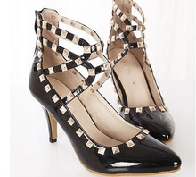 2014 women’s spring and summer high heel Sandals  rivet roma gladiator black metal rivet pumps