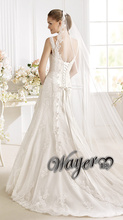 Vintage WD3382 Elegant Straps V neck Fully Lace Appliqued on Silky Organza Beaded A line Wedding