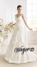 Vintage WD3382 Elegant Straps V neck Fully Lace Appliqued on Silky Organza Beaded A line Wedding